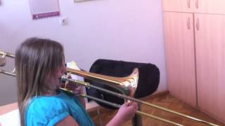 10 years girl playing trombone, beautiful tone