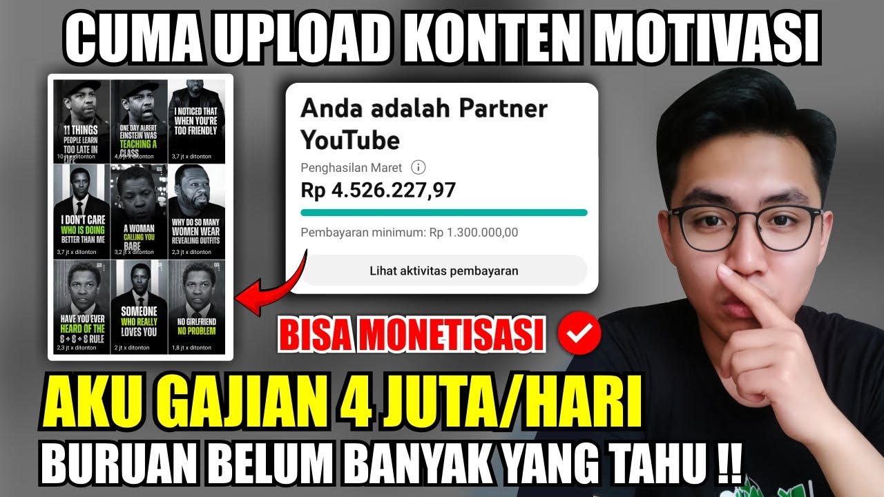 Rahasia Saya Gajian 4 Juta/Hari dari Konten Motivasi di Shorts - Tutorial Pemula Youtube Aman Monet