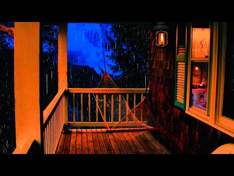 Drift to Sleep Rain Ambience on Cozy Cabin Porch with Heavy Rainstorm | Autumn Porch Rain Ambience