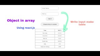 Take value form user make a table using React.js || Object store in Array || [ {...} ]