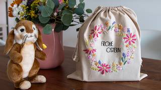 Osterbeutel Blumenkranz mit Frühlingsblumen - Stickanleitung