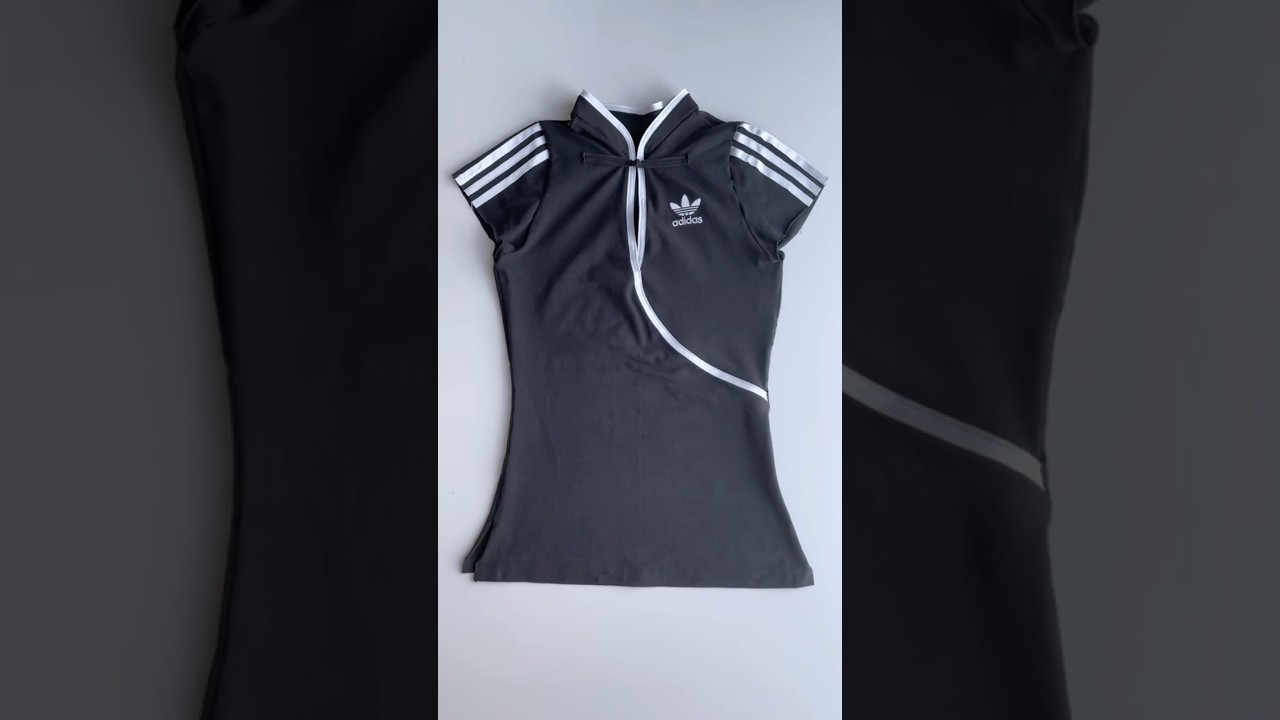 Upcycle adidas sweatshirt into Chinese qipao top #upcycling #sewing #thriftflip