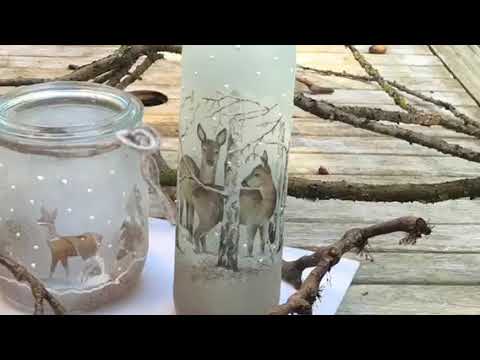 Flaschen Upcycling mit Serviettentechnik und Dekofrost