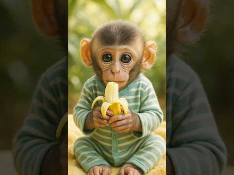 Cute Baby Monkey Eating Banana 🍌 | Adorable Monkey Moments | Funny Animal Video