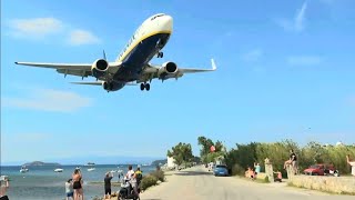 VERY LATE GO AROUND at SKIATHOS | Ryanair B737-800 ABORT LANDING