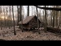 building a bushcraft log cabin alone in the forest