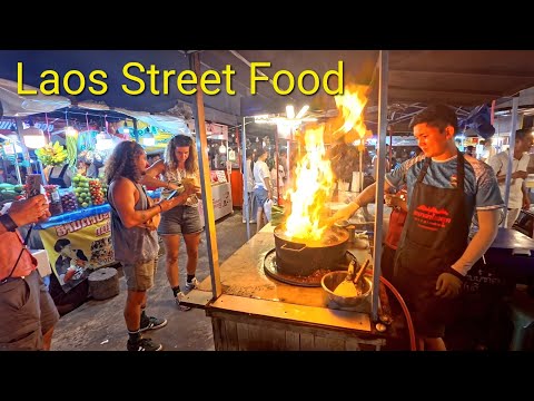 Most popular street food in Laos. Sihom night Market