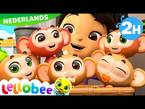 Vijf Kleine Aapjes | Lellobee Nederlands | Kinderliedjes | Leervideo's voor kinderen