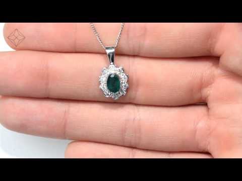 FER26 GY - Emerald 6x4mm Pendant Set In 18K White Gold