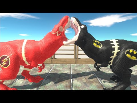 FLASH T-REX vs BATMAN T-REX DEATH RUN - Animal Revolt Battle Simulator