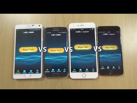 IPhone 6 VS 6 Plus IOS 9 Beta VS S6 Edge VS Note 4 Lollipop 5.0.2 - Internet Speed Test!