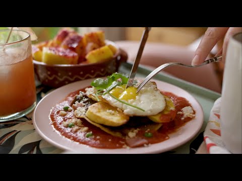 Mexican Inspired Breakfast: Huevos Motuleños aka Eggs on Tortillas with Black Beans and Cheese