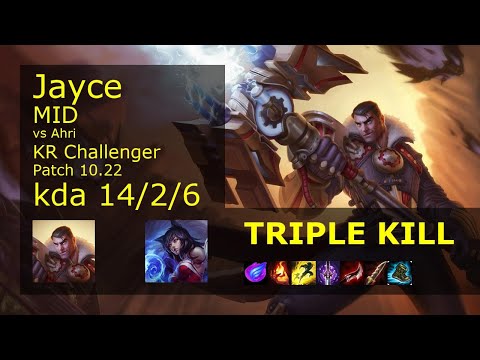 Jayce Mid vs Ahri - KR Challenger 14/2/6 Patch 10.22 Gameplay // [롤] 제이스 vs 아리 미드
