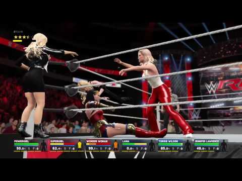 WWE 2K17 Lana,Torrie,Jennifer VS Wonder Woman,Supergirl,Powergirl In 6-Divas Elimination Tag Match