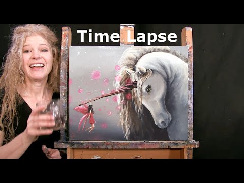 TIME LAPSE - Learn How to Paint "UNICORN AND FAIRY" with Acrylic - Fantasy Step by Step Tutorial