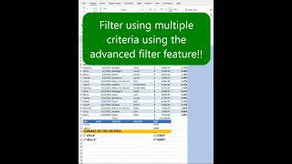 Filter using multiple criteria using the Advanced Filter feature