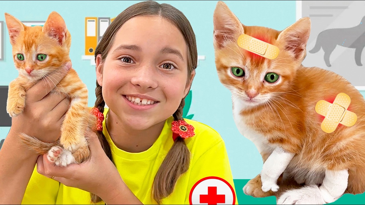 Saved a kitten and goes to the vet! Funny adventures with Sofia