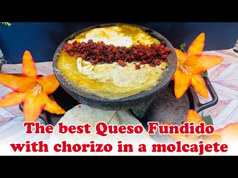 The best Queso Fundido with chorizo in a hot molcajete