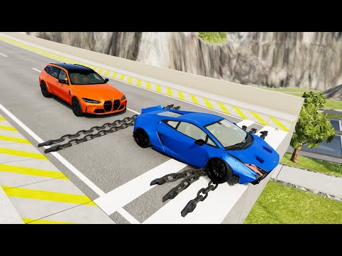 Giant Chain Crashes High Speed Jumps With Expensive Cars - BeamNG.drive Cars Cross Over Chains