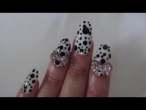 Natural Dotted Black 3D Gold Bow Oval Press On Nail | Fail Video With Camera (116)