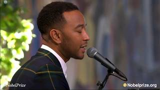 John Legend performs live &quot;Redemption Song&quot; by Bob Marley at 2017 Nobel Peace Prize award ceremony