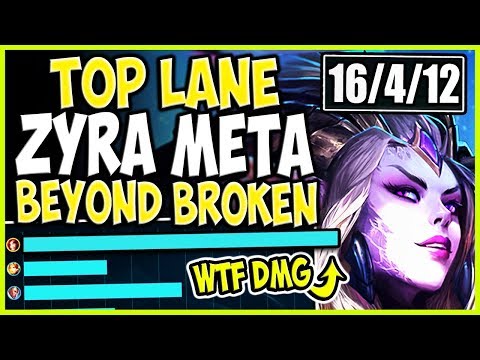 TOP LANE ZYRA NEW META SEASON 9 BUILD! BEYOND BROKEN 1v9 CARRY! LoL TOP ZYRA Season 9 Gameplay