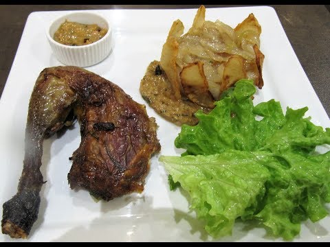 Repas de fête pintade au foie gras et duo de topinambours