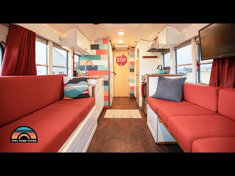 DIY School Bus Conversion W/ Clever Murphy Bed & Mobile Income Studio