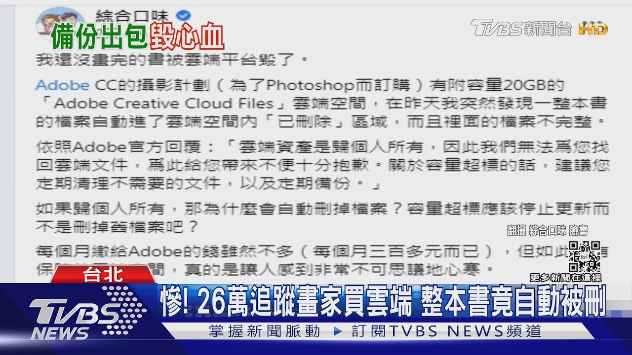 慘!26萬追蹤畫家買雲端 整本書竟自動被刪