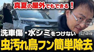 鳥フン・虫汚れを真夏の屋外で簡単に落とします！洗車傷・水シミをつけないプロの洗車方法【洗車のコツ】