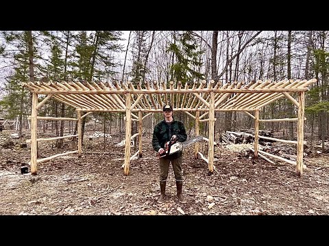 DIY Solo Off Grid Log Woodshed Build From Start To Finish
