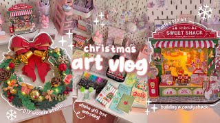 cozy christmas art vlog 🎄 ohuhu gift box unboxing, new supplies 🍭 building rolife DIY wooden decor 🍪