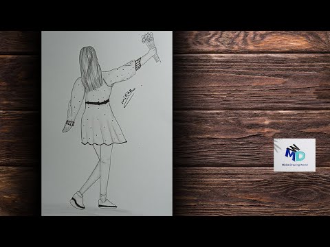 How To Draw A Girl backside Easy||Drawing A Girl With flower