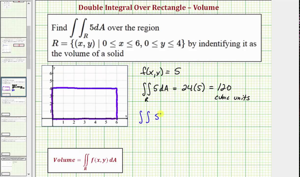 Ex 1: Evaluate a Double Integral Over a Rectangular Region to Find a Volume - f(x,y)=c
