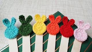 Very simple crochet rabbit bookmark with popsicle sticks | Bookmark Crochet