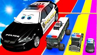Giant & Small Police Car vs Portal Trap with Slide Colors – Cars vs Trains – BeamNG.Drive