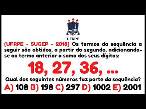 📚 SEQUÊNCIAS LÓGICAS COM NÚMEROS | RACIOCÍNIO LÓGICO | UFRPE | BANCA SUGEP | 2018