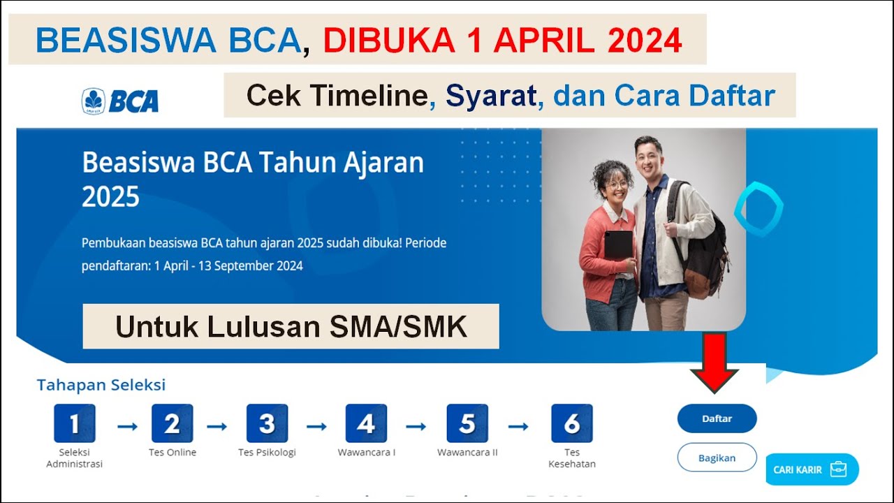 Kuliah Gratis dengan Beasiswa BCA Tahun Ajaran 2025 Dibuka 1 April 2024 untuk Lulusan SMA/SMK