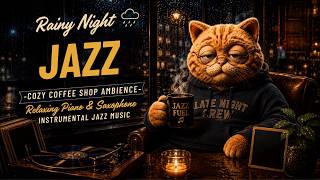 Rainy Night Jazz 🌧️ Cozy Coffee Shop Ambience | Relaxing Piano & Saxophone Instrumental