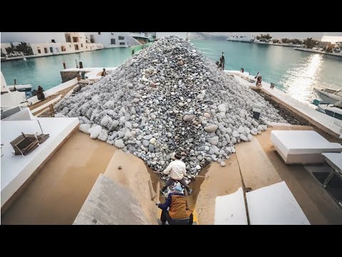 Unloading pebbles Barge unloading | Relaxing video