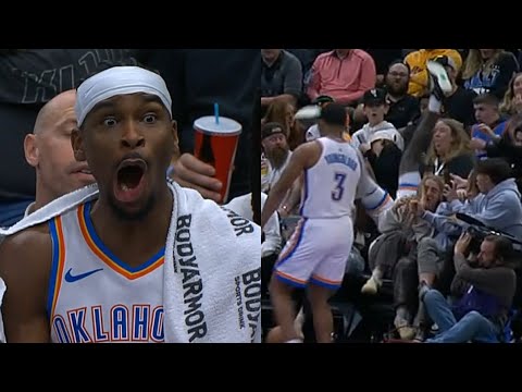 SGA's face as Jaylin Williams flipped over the front row of courtside fans 😂