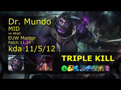 Dr. Mundo Mid vs Akali - EUW Master 11/5/12 Patch 11.24 Gameplay