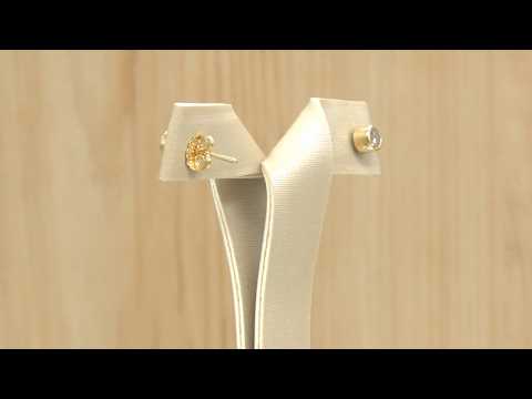 Par de Brincos Cravação Inglesa com Diamantes de 20 Pontos, em Ouro Amarelo 18 Kilates