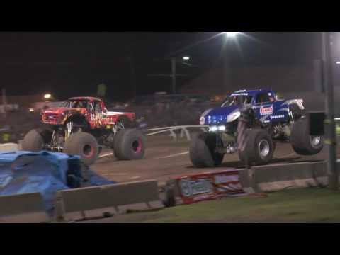 TMBTV ActionTracks MOMENT - BIGFOOT vs BARBARIAN - Racing Finals - Miami, OK - Huge Crash