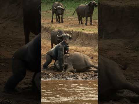 Gorilla and Elephant near the river #wildlife #animals #wildanimals #documentary