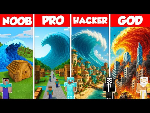 Tsunami Protect House Build Battle Challenge - Noob vs Pro vs Hacker vs God - Minecraft Animation