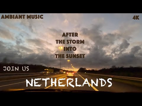 A12 highway to Utrecht after the storm into the sunset