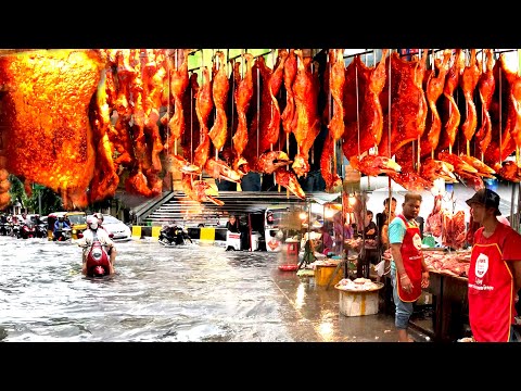 Best Cambodian Street Food During Super Heavy Rain Flood & Windstorm in Phnom Penh, Cambodia
