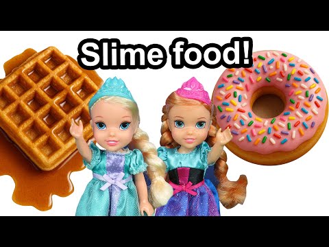 Donuts & waffles ! Elsa & Anna toddlers make realistic slime food