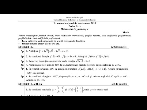 BAC 2025 Model examen Bacalaureat rezolvat complet și explicat - profil tehnologic